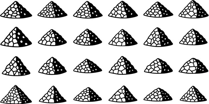 Black and White Geometric Textured Piles Line Art Icon Set for Construction and Industrial Design
