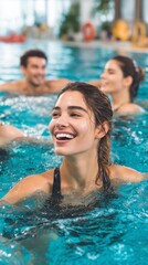 Obraz premium Diverse Adult Swim Lesson in the Pool – Learning to Swim Together | Photography Style
