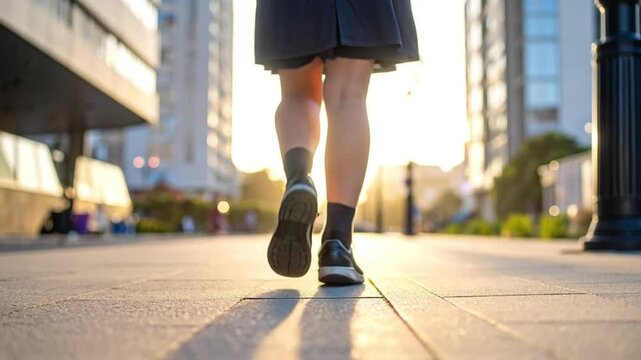 Close-up of person walking on city street during morning commute