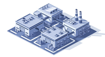 Fototapeta premium Isometric Industrial Complex with Multiple Factory Buildings and Infrastructure.
