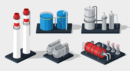 Isometric Industrial Equipment Set for Chemical and Manufacturing Plants. © Welas
