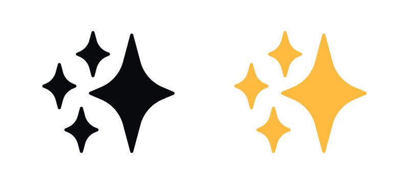 Black and yellow sparkle stars flat vector symbols for decoration and design