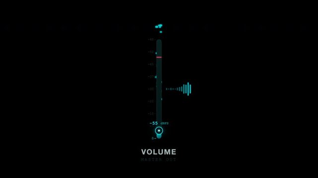 Futuristic volume control panel glowing in black void with teal light. Ideal for technology or scifi related designs.