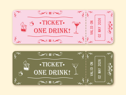 Vintage drink ticket template set cocktail bar event voucher design