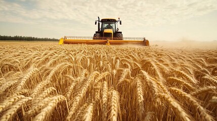 Fototapeta premium Vibrant Agricultural Landscape on a Sunny Day with Golden Wheat Fields Ready for Harvesting Season
