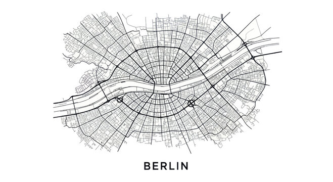 Detailed Berlin City Map with Sprawling Streets and River.