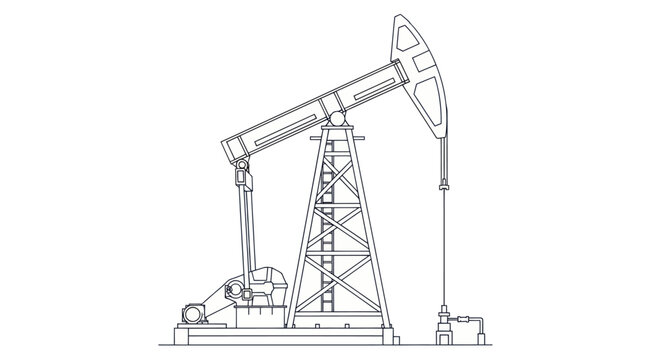 Oil pump jack outline drawing on white background.