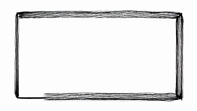 Hand-drawn charcoal frame animation, sketchy black pencil border on white background, rustic textured rectangle for video overlay