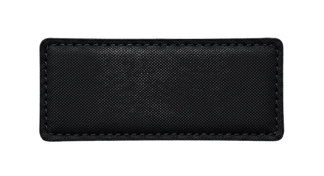 Black rectangular fabric patch with stitched border on transparent.