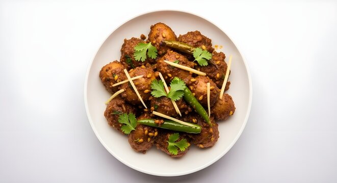 Pakistani Arvi Masala Taro Root Curry Top View White Background