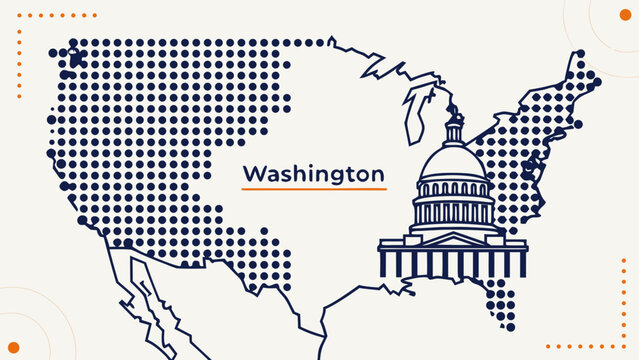 Map of Washington with Capitol Building Illustration