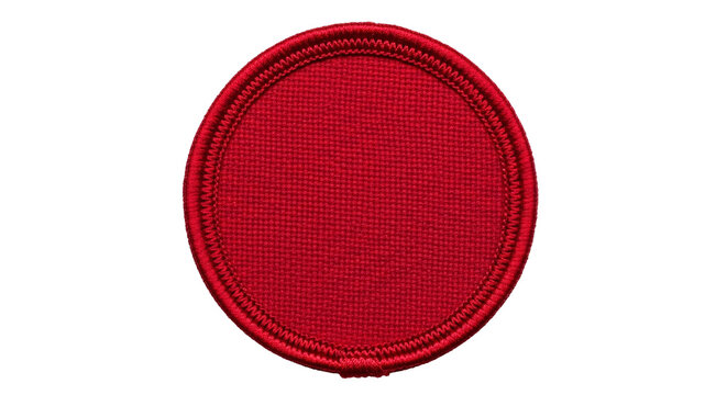 Blank red fabric circle patch isolated on transparent background.