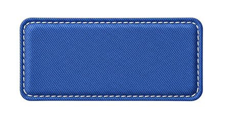 Blue denim patch with white stitching on transparent background.
