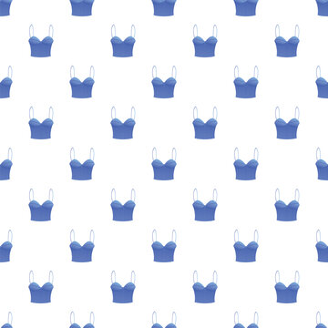 Blue bustier tops arranged in a repeating seamless pattern on a white background