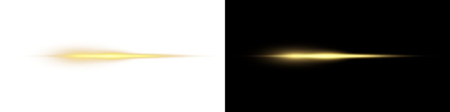 Png Glowing horizontal yellow gold light line with radiant shine and beam effect. Futuristic energy streak with shimmer, flare, and neon glow. Png illustration.