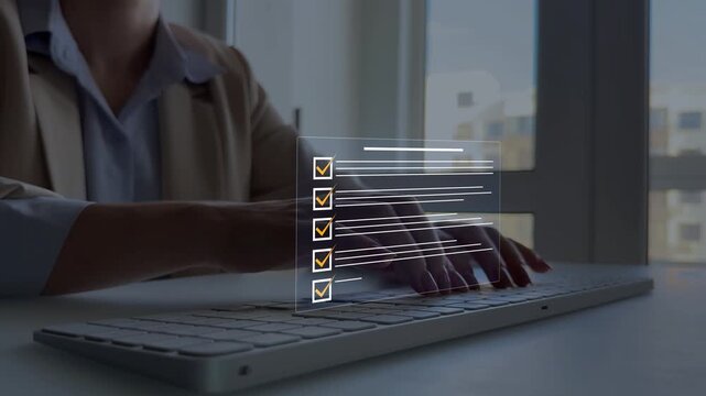 Digital checklist documents verification and approval process and workflow management. Tasks and validation and compliance for modern business system and productivity	
