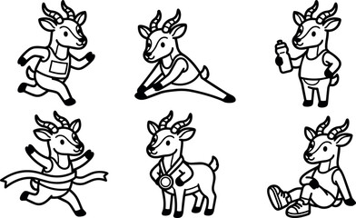 Obraz premium Goat characters exercising running winning and stretching
