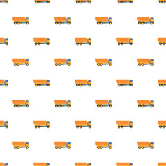 Yellow dumper trucks forming a repeated pattern on a white background © nsit0108