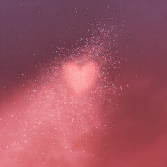Fototapeta premium Ethereal heart shape illuminated by shimmering glitter particles against a soft pink backdrop