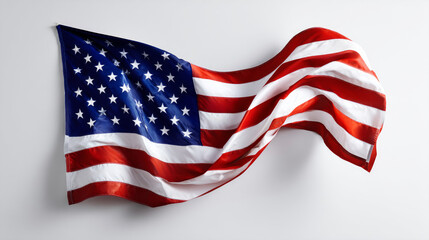 Obraz premium American flags and confetti stars on a white background. US Independence Day, US Labor Day. Election Day in the USA. America Day. Festive Mood on President's Day