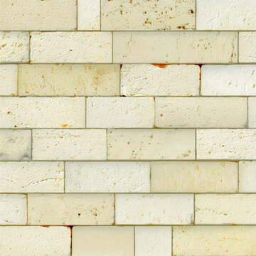 Textured wall constructed with rectangular off-white bricks showing subtle yellow and cream variations and natural imperfections
