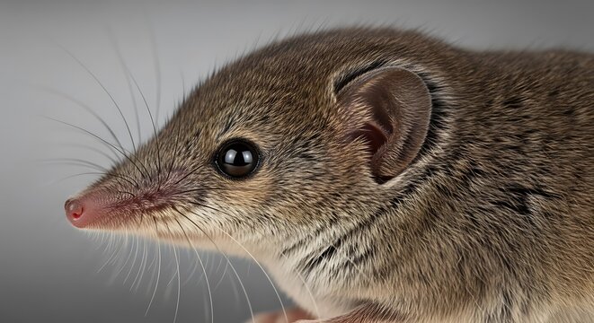 Detailed Close-Up Portrait of a Shrew Against a Neutral Background.