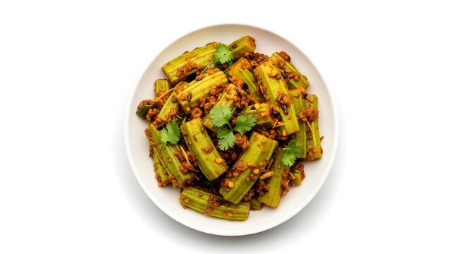 Pakistani Turai Ridge Gourd Vegetable Curry Top View White Background