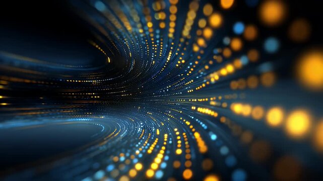 Abstract digital data tunnel creating illusion of light speed travel, a dynamic and futuristic network connection visual, perfect for technology and communication related video clips.
