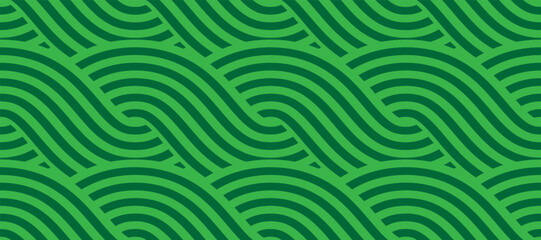 Fototapeta premium Organic vineyard seamless background. Green wavy grape‑field lines, eco farm striped landscape texture, natural agriculture botanical vector design for rustic decor, labels and packaging