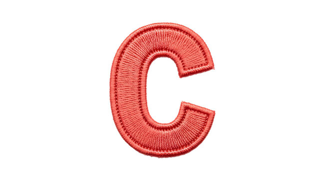 Red embroidered letter C patch isolated on transparent background.