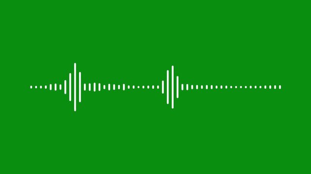 Sound frequency waveform animation, white audio visualizer lines, music equalizer pulse bars, digital spectrum motion graphic, podcast voice wave, green screen background 4k loop.
