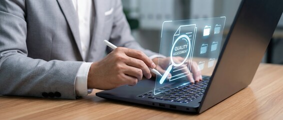 Fototapeta premium Digital document review process office environment business content professional setting close-up view enhancing quality assurance with innovative technology