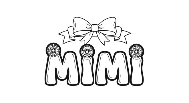 Vector illustration&nbsp;of mimi word with a bow and mandala floral elements coloring page on a transparent background