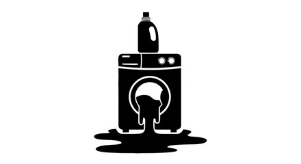 Obraz premium Vector illustration&nbsp;of washing machine with detergent bottle and leaking liquid spill icon on a transparent background