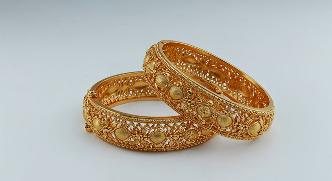 Pair of intricate traditional Indian gold bangles