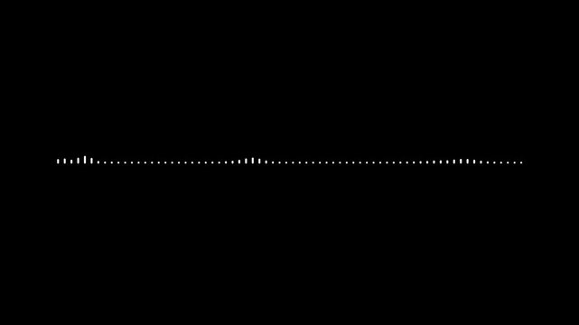 Music spectrum waveform animation, white audio visualizer lines, sound equalizer pulse bars, frequency motion graphic, podcast voice waveform effect, black background 4k video