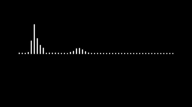 Abstract audio waveform visualizer, white spectrum animation lines, music equalizer bars pulse, sound frequency motion graphic, podcast voice wave effect, black screen background 4k.