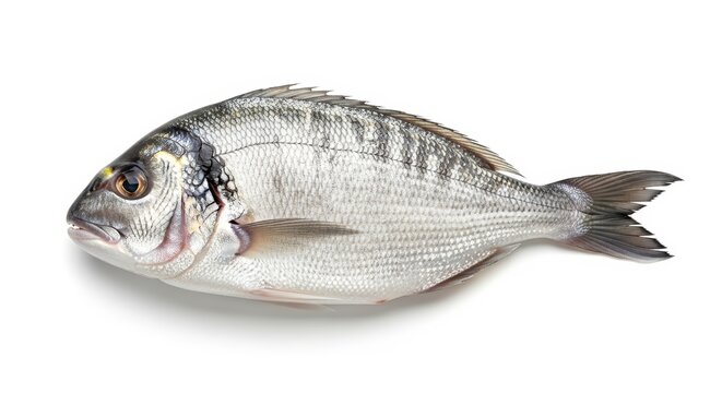 Fresh dorade fish on white background - premium quality seafood close-up