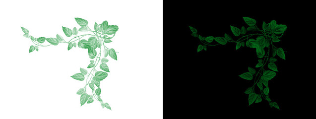 Neon Green Leaves with Trailing Stem and Vibrant Glow on Black Background © Rehman