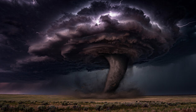 Dramatic tornado cloud formation