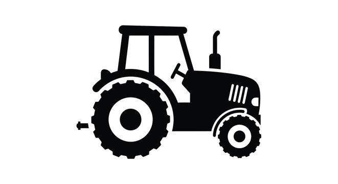 A simplified black and white illustration of a classic farm tractor
