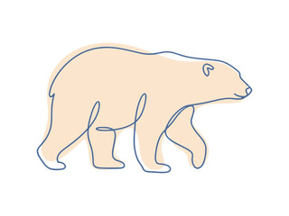 Fototapeta premium Professional continuous line drawing of a walking polar bear with an abstract beige background, perfect for modern minimalist decor and graphic design projects.