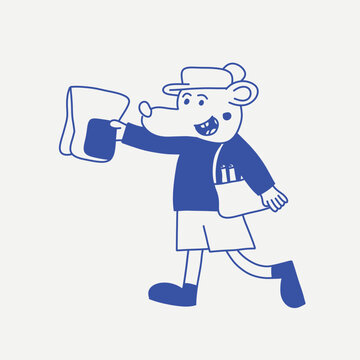 Hand drawn newspaper delivery mouse cartoon character illustration