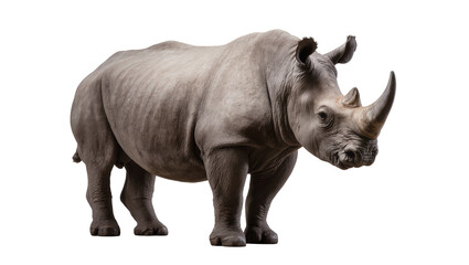 Obraz premium Large Gray Rhinoceros Standing with Horns and Wrinkled Skin