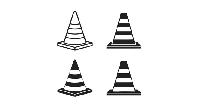Vector illustration&nbsp;of set of traffic cone icons, road safety equipment, construction site signs on a transparent background