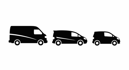 Fototapeta premium Vector illustration&nbsp;of set of three different sizes of commercial delivery vans icons on a transparent background