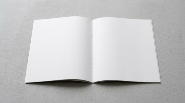 A second blank A4 brochure mockup with open pages displayed on a gray background, soft shadows and minimal design, shot on Canon EOS R5, 85mm lens, f/3.2, 8K\