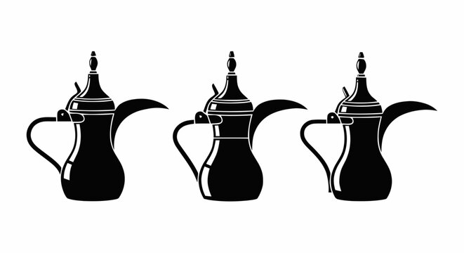 Vector illustration&nbsp;of set of traditional arabic coffee pots dallah on a transparent background