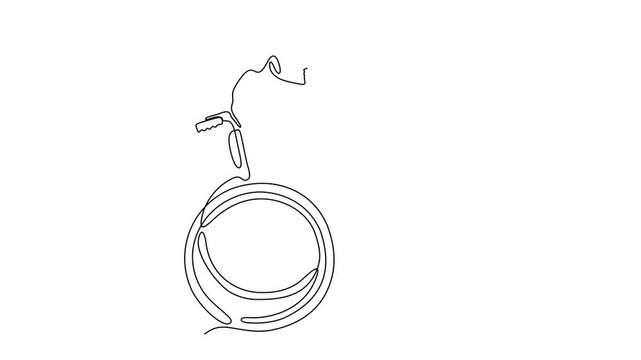 Animated self drawing of continuous line draw of  Line drawing of a person in a wheelchair.  Full length one line animation. 4K	