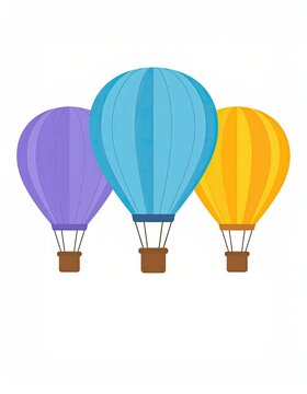 Three colorful hot air balloons against white